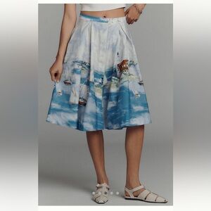 NWT Anthropologie Maeve 50’s Seascape Print A-Line Skirt w/ Pockets